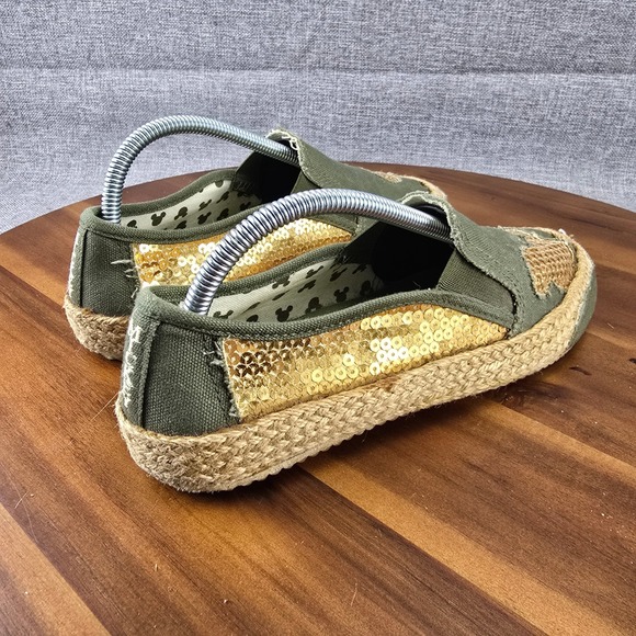 Disney Mickey Mouse Olive Green Sequin Espadrille Slip On Shoes Size 8 - Picture 11 of 15